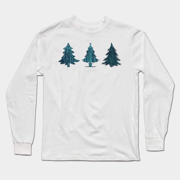 Three cool textured teal Christmas trees (Happy Holidays!) Long Sleeve T-Shirt by F-for-Fab